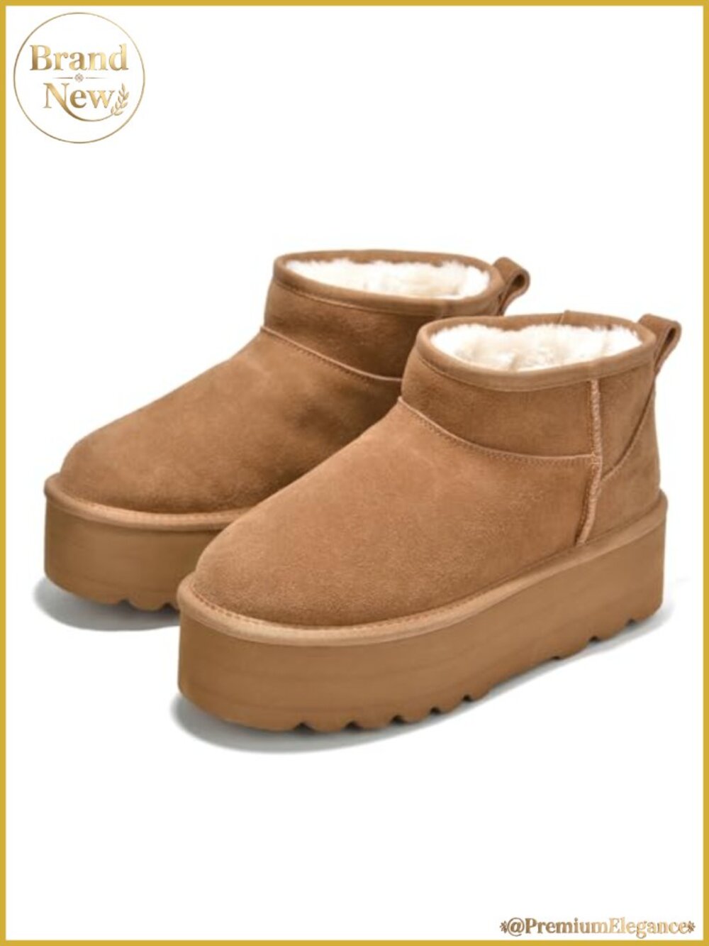 Genuine Suede Ankle Snow Boots Platform Fur Lined Winter Women